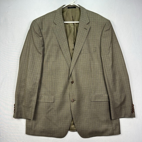 Lauren Ralph Lauren Silk Wool Houndstooth‎ Blazer Mens 46L Brown Sport Coat EUC - Picture 2 of 11